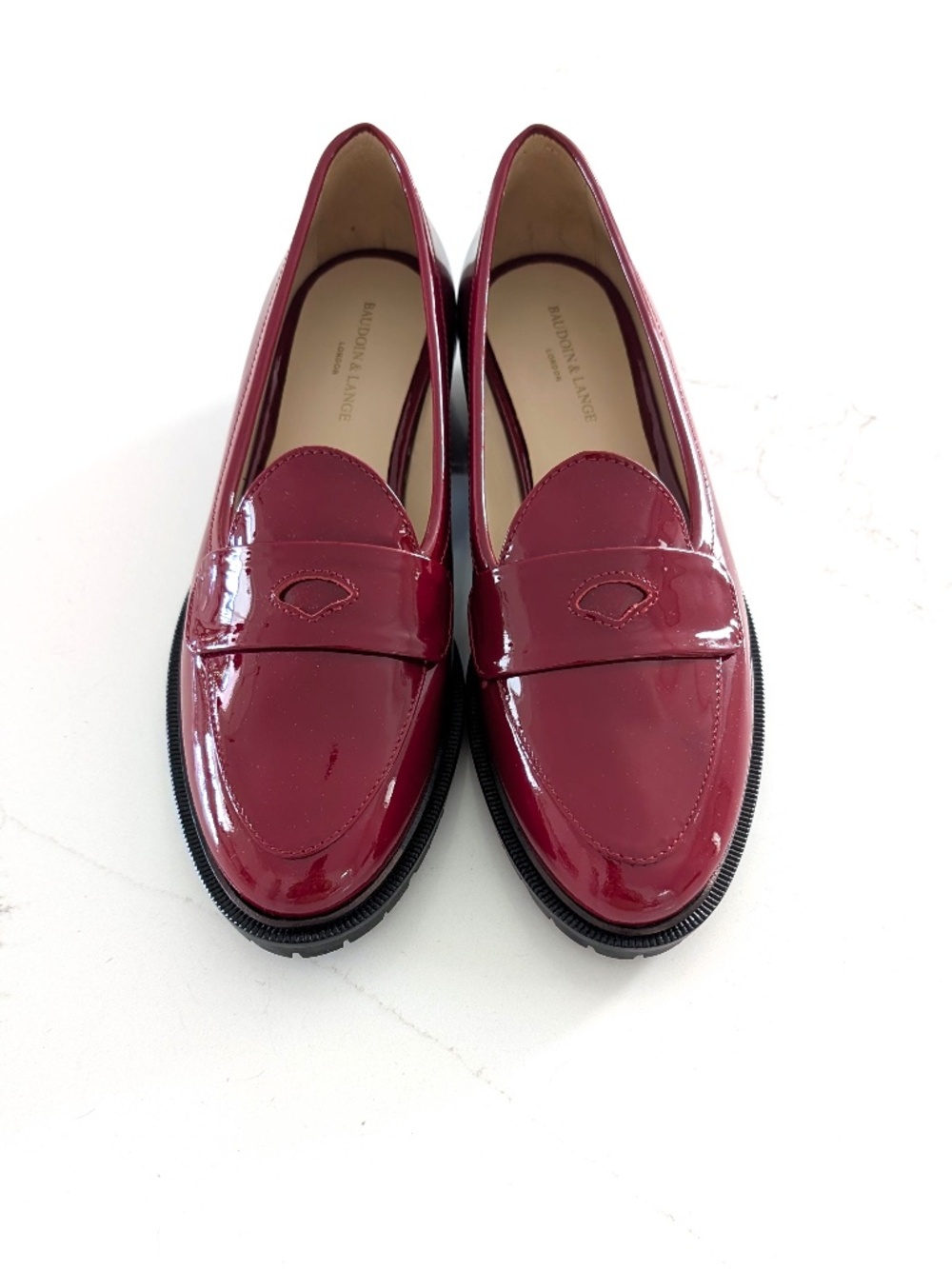 Baudoin & Lange Sagan Ginkgo Loafers Burgundy Patent Leather EU 37 US 6.5-7 New